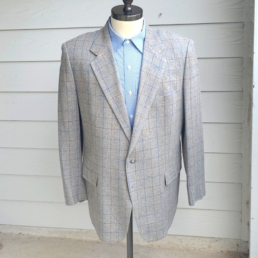 CUSTOM MADE Ermenegildo Zegna Cloth Grey Orange Plaid PURE SILK 44 R Sport‎ Coat